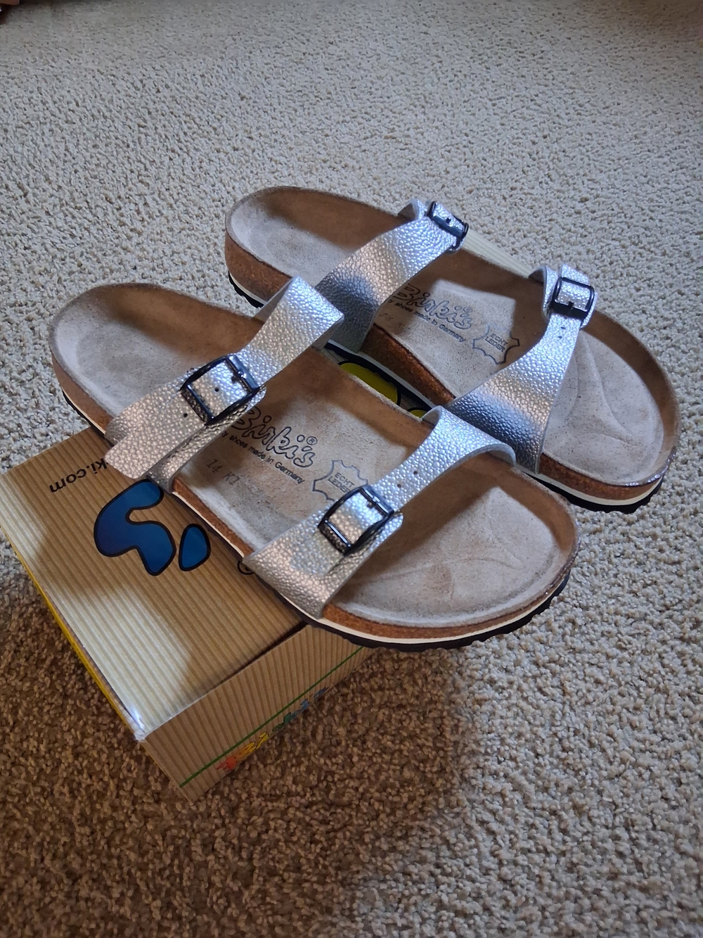 Birkenstock Silver Textured Double-Buckle Sandals TAHITI SOFT SIZE 8.5